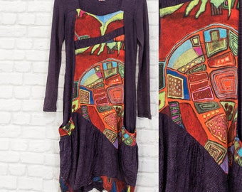 Aventures des Toiles Dress Abstract/Striped Pattern Long sleeve Dress Multicoloured -Purple size EU36/UK10/US6/S