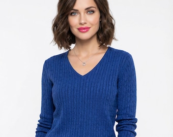 Adagio Silk and Cashmere Cable Knit Jumper Sweater V neck size 40