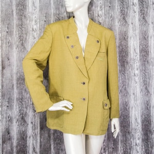 STEINBOCK Tyrol Trachten Austrian Vintage Linen Mustard Womens Blazer Jacket Made in Tyrol Austria Traditional size UK16/US12/D42/CAN14