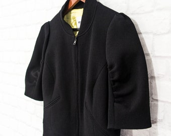 Vintage MOSCHINO Black Virgin Wool Short sleeve Full zip Blazer Jacket size D40/UK12/US8-10/IT44