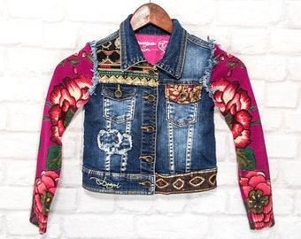 Desigual Embellished Denim Girls Kids Jacket Floral size 5-6Y/110-116cm