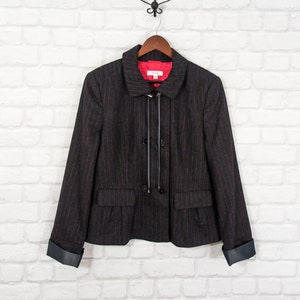 Blazer Vintage Laurel by Escada Listrado Casaco Trespassado Lã/Angorá/Caxemira Feito na Alemanha tamanho 40/UK14/US10/L