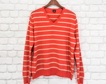 YORN 100% Feinster Kaschmir 2-lagig Strickstreifen Pullover Pullover Pullover V-Ausschnitt Größe XL