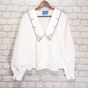 CRAS Copenhagen Embroidered Large Collar Nayacras Shirt Blouse White size 40