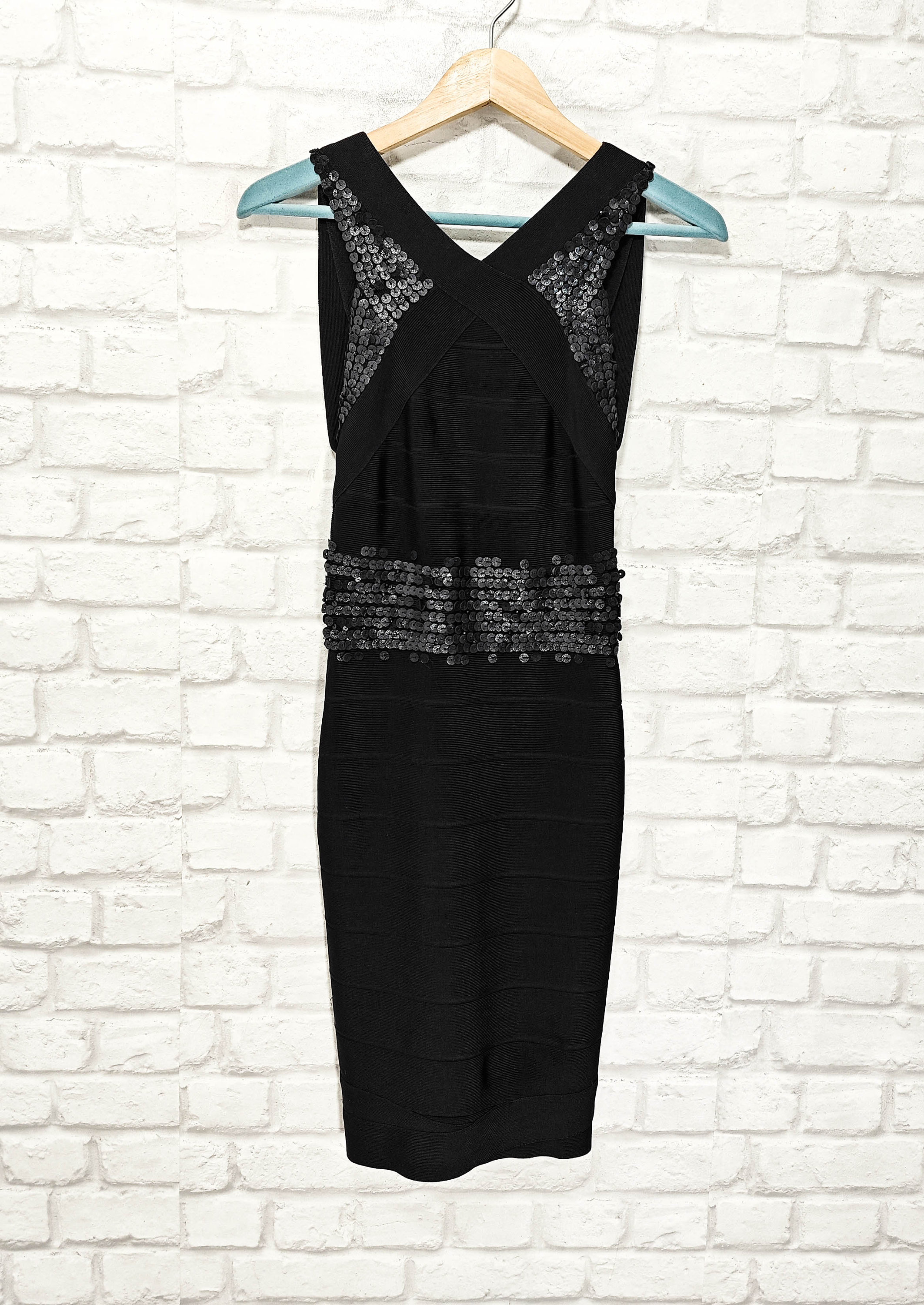 HERVE LEGER Black Bodycon Dress Bandage Dress Soft Subtly Fabric Sequin  Size XXS - Etsy