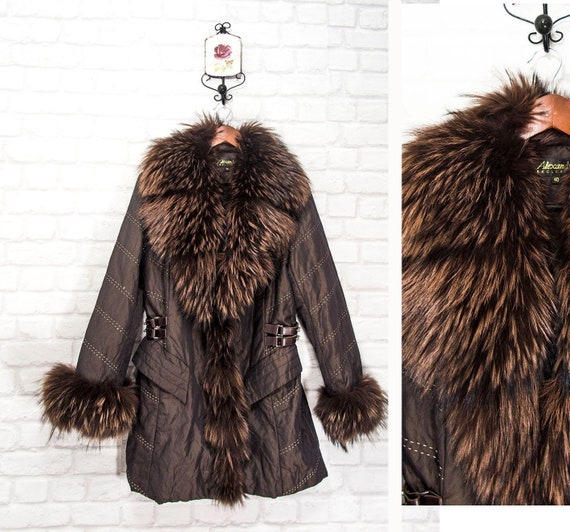 Exclusive Collection by Alexandra Raccoon Fur Collar Jacket Coat