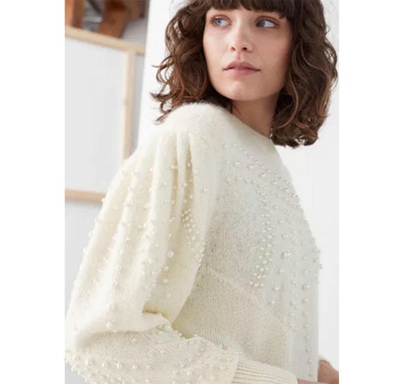 And Other Stories Pearl Embellished Knitted Sweater Ivory Size S