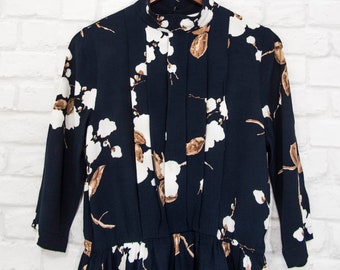GANNI Ryder Crepe Floral Navy Kleid 3/4 