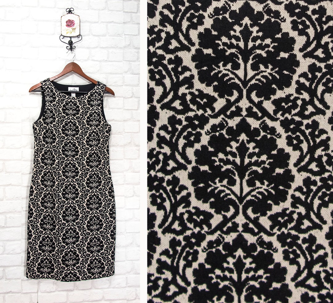 Joseph Ribkoff Baroque Pattern Dress Black Beige Sleeveless Vintage