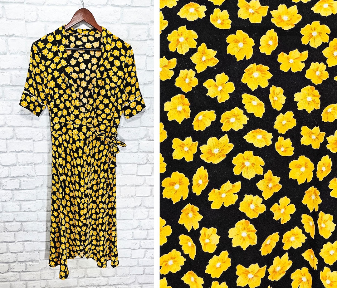GANNI Emory Crepe Floral Wrap Midi Dress Short Sleeve Size 36 Etsy Canada