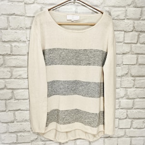 Pure Cashmere knit Jumper Sweater Ivory and Grey Melange by Stylesnob size 42/L