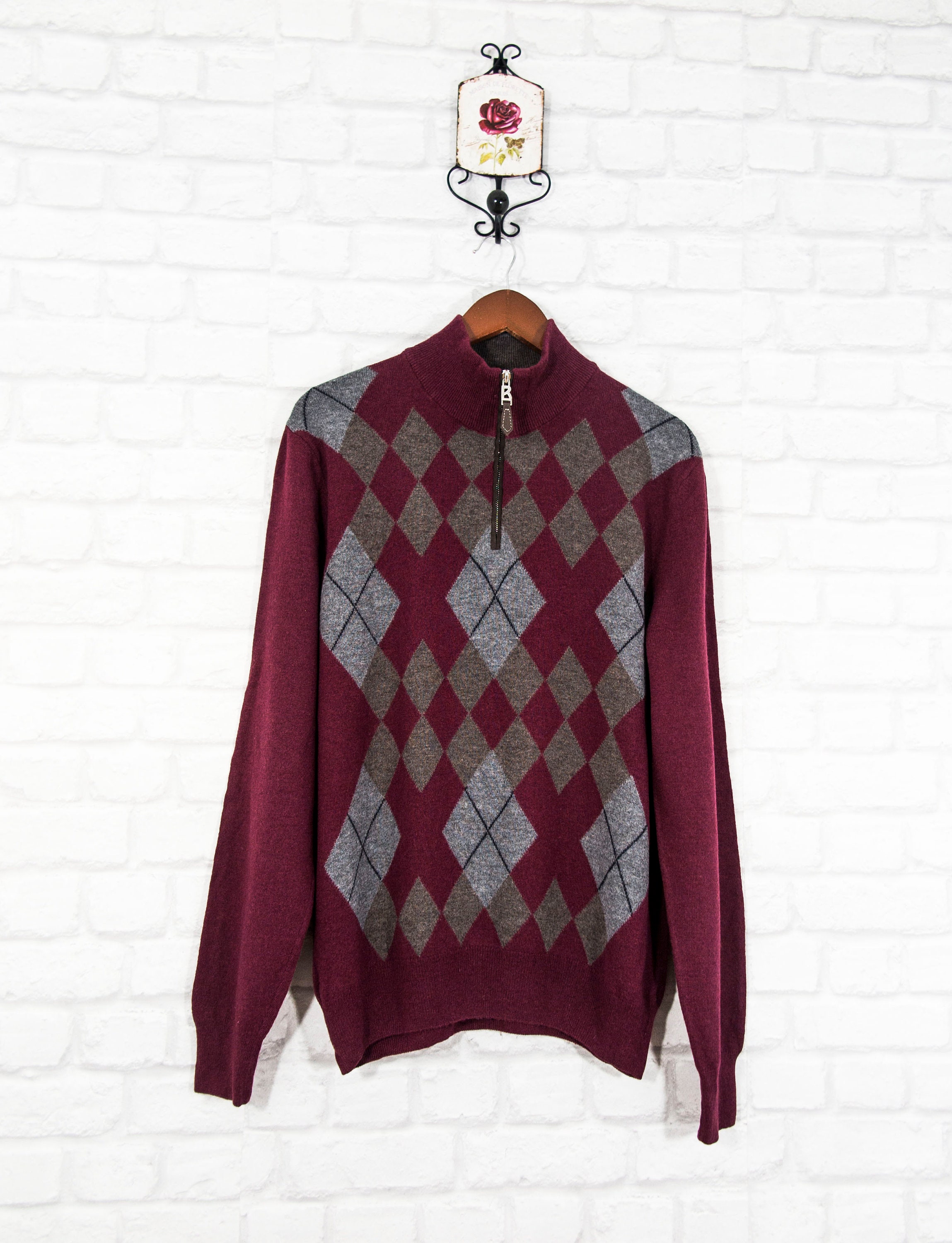 Geometric Wool Jumper Sweater Size 