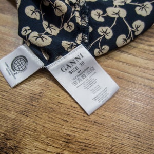 GANNI Roseburg Crepe Navy Shirt Top Blouse Leaves Print Crepe Viscose Printed Shirt Long sleeve size 38/UK12/US8 image 6