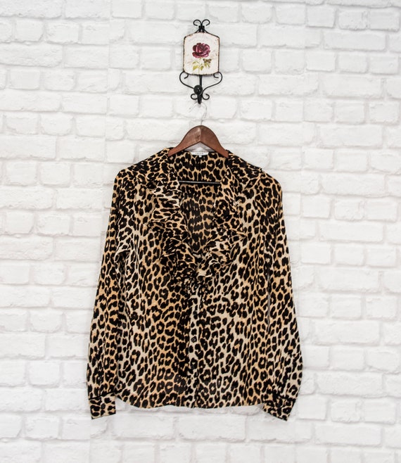 GANNI Animal Print Fairfax Georgette Shirt Long s… - image 2