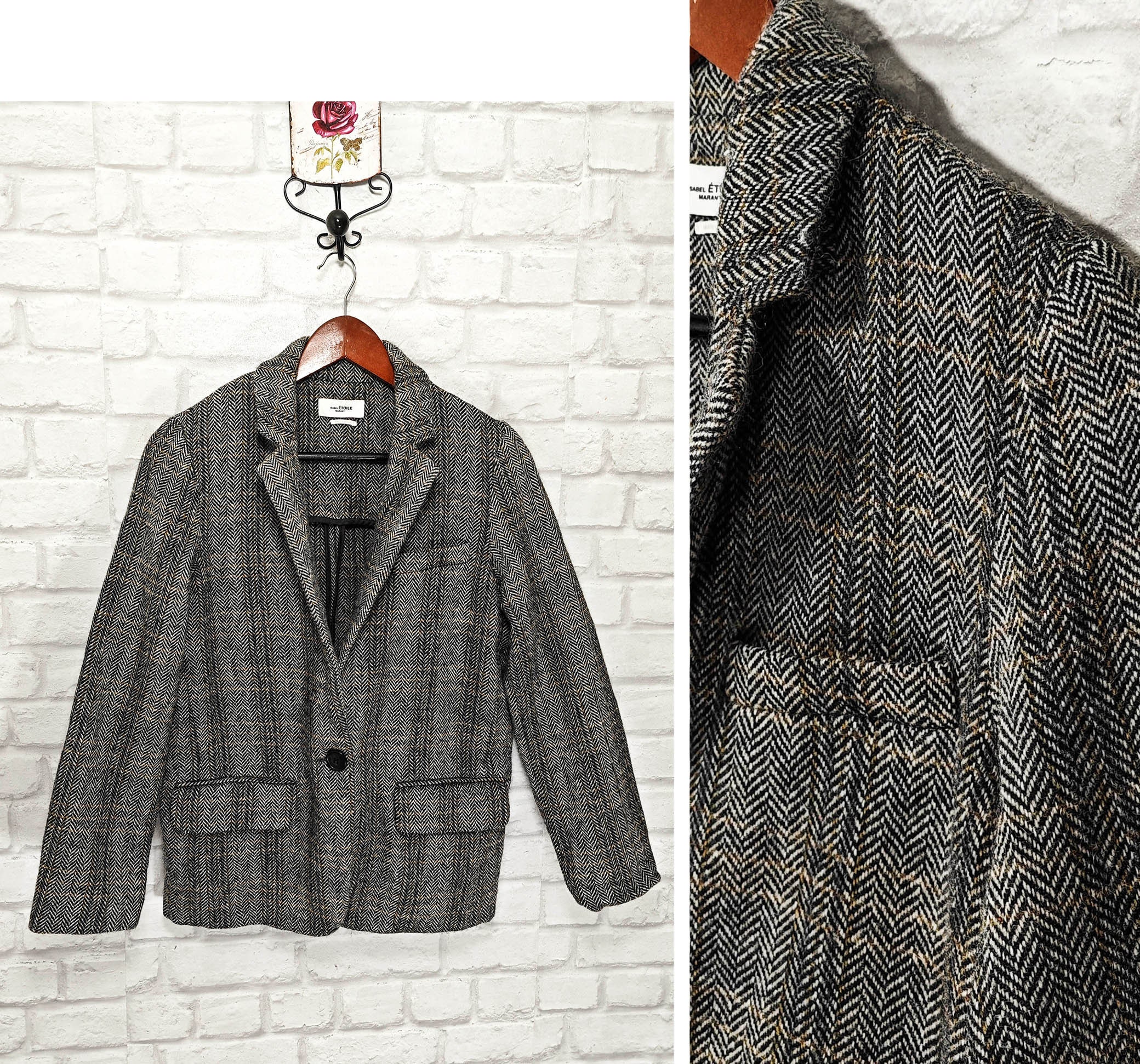 Isabel Marant Etoile Charly Virgin Wool Herringbone Style Blazer Jacket Size 34 XS Etsy