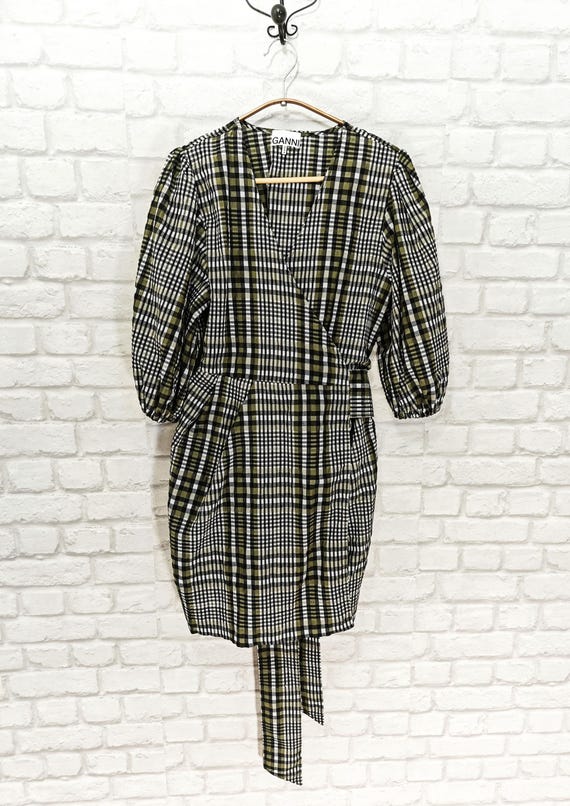 white christmas dresses Ganni Black Cotton Poplin Wrap Mini Dress– HIVE main image 1