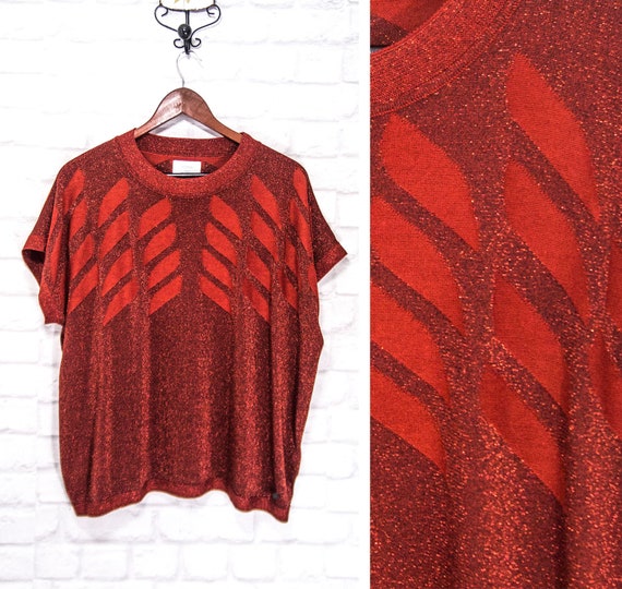 NUMPH Short sleeve Pullover Top Blouse Metallic Yarn Scandinavian Design  size XL