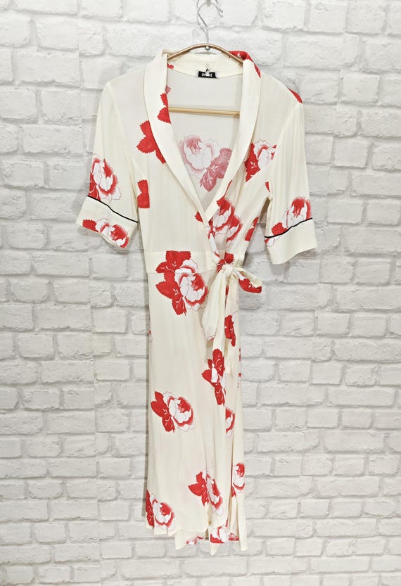 strapless open back dress Ganni Black Dress with Red Floral Print Size 8-10  Follow The Clothes