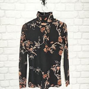 GANNI Floral Mesh Blouse Top Long sleeve High Neck size S
