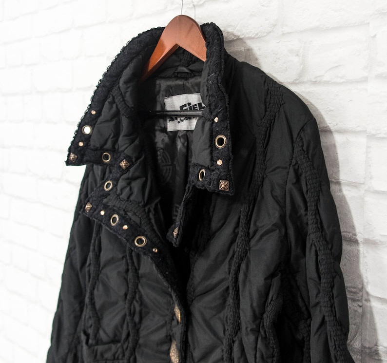 Vintage AirField Womens Black Jacket Coat Embellished Padded size D42IT46UK14US10L