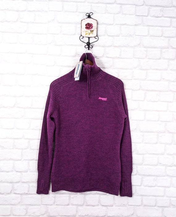 VintageStudio541 Bergans Merino Wool Knit Plum Melange Ulriken Lady Jumper Sweater Pullover High Half Neck Size S