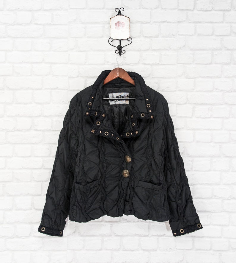 Vintage AirField Womens Black Jacket Coat Embellished Padded size D42IT46UK14US10L