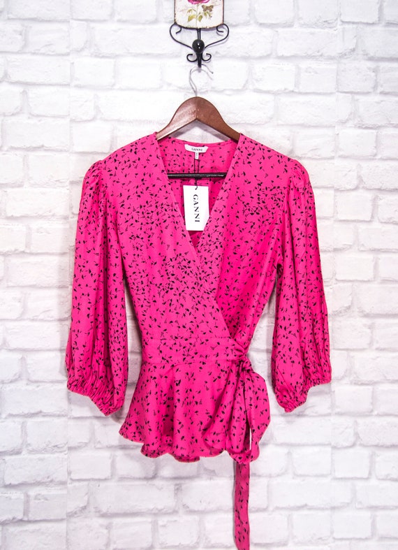 GANNI Barra Crepe Wrap Top Blouse Shirt Hot Pink Size 36 - Etsy Canada