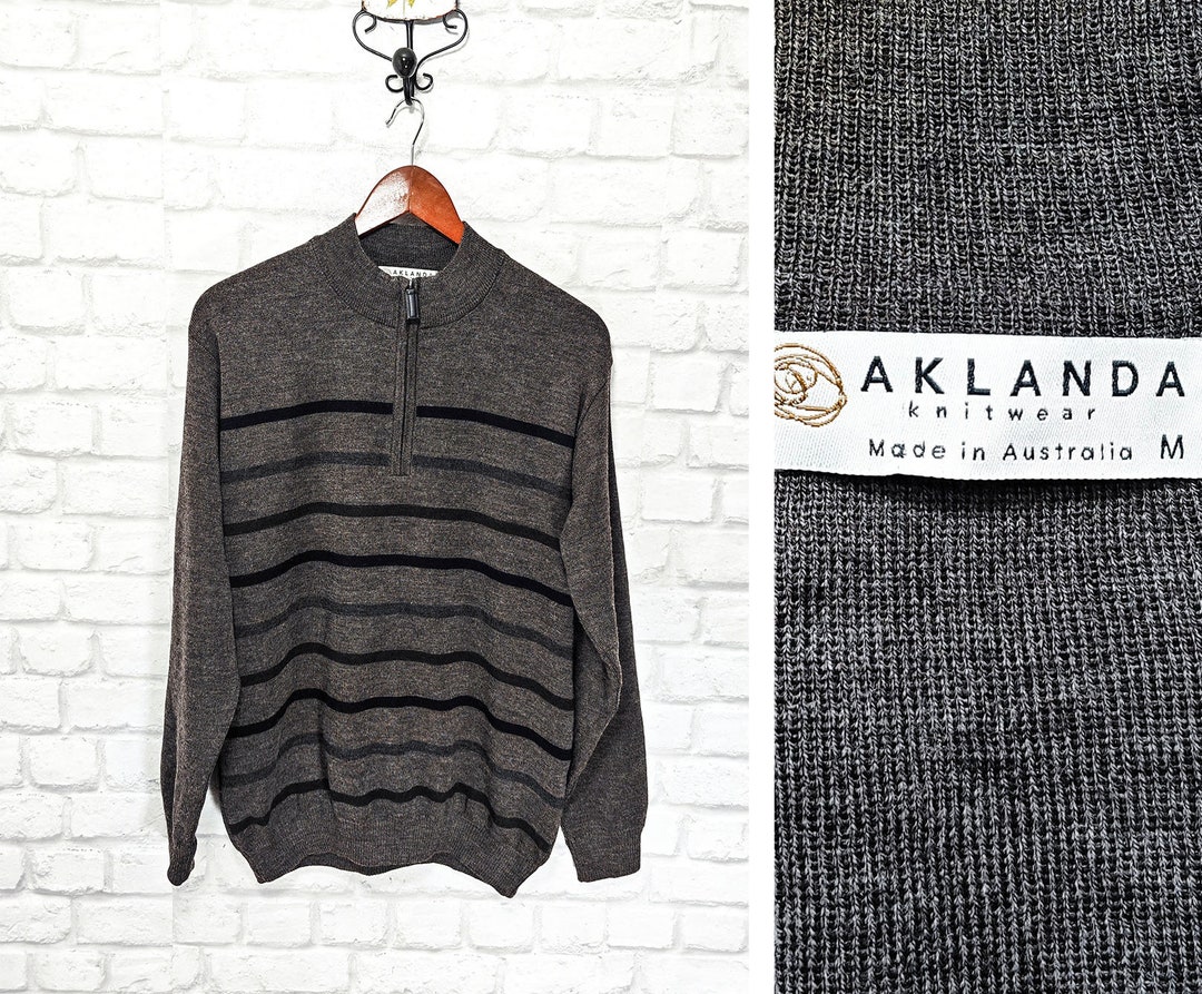 Aklanda Knit Wear 100 Merino Wool Zip Neck Men s Jumper Sweater Size M Etsy UK