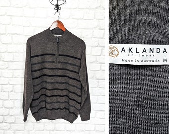 Aklanda Knit Wear 100% Merino wool Zip Neck Men's Jumper Sweater Size M