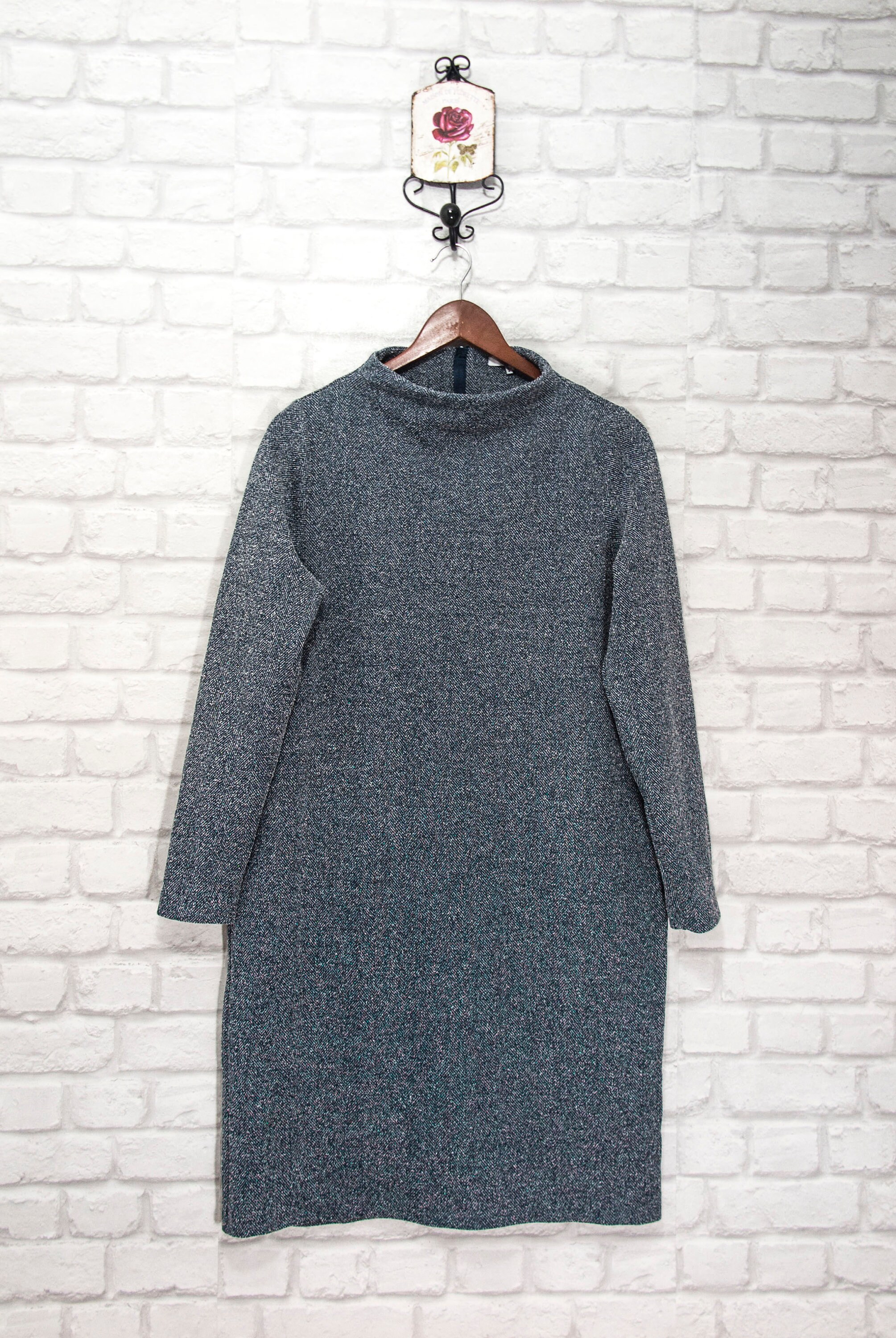 GANNI Wilkinson Knit Elegant Dress High Neck Melange Long Sleeve Size L -  Etsy