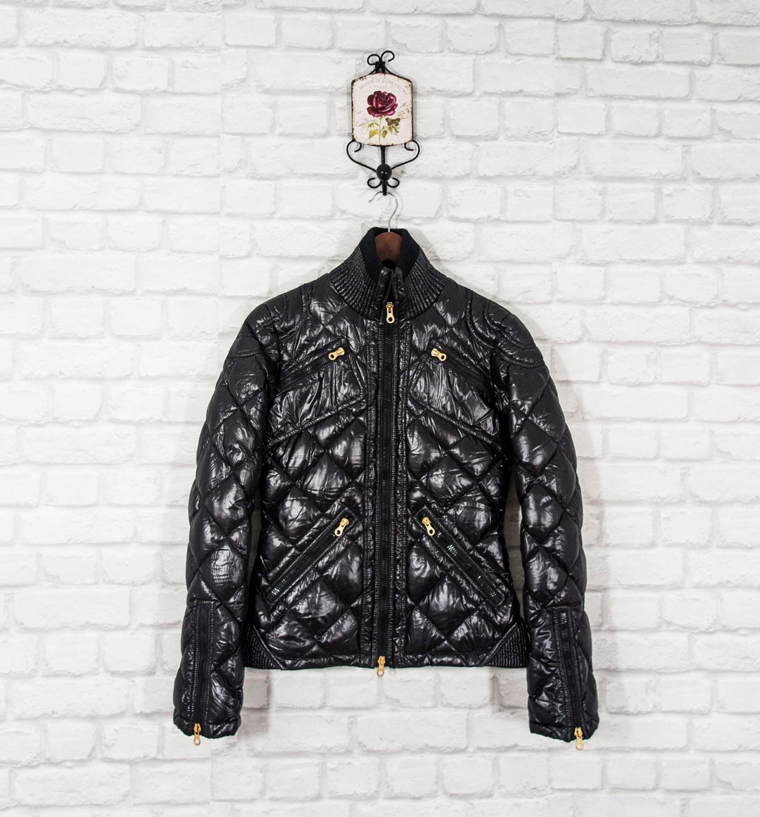 DUVETICA Goose Down Diamond Womens Jacket Coat Black Branded Gold