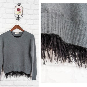Nana Italy 70% Angora Knit Feathers Embellished Jumper Sweater Pullover size S/IT42/UK10/US6/