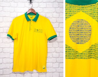 HUGO BOSS Brasil Polo Neck Yellow World Cup Men's T Shirt Size M