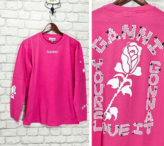 GANNI Pink Top Shirt Blouse Long Sleeve Layered Organic