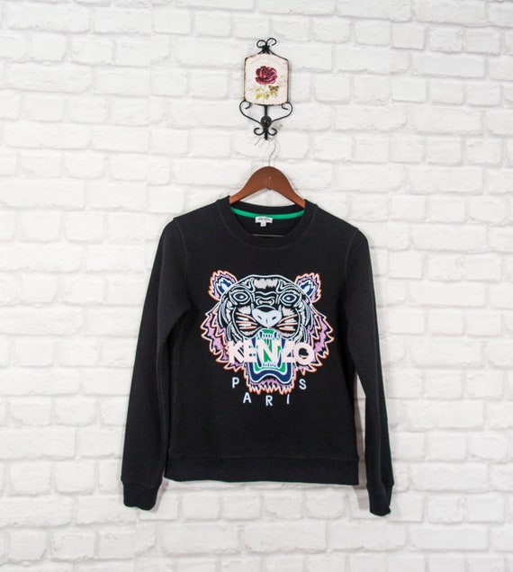 Kenzo Embroidered Tiger Top Blouse Sweatshirt Black Size M