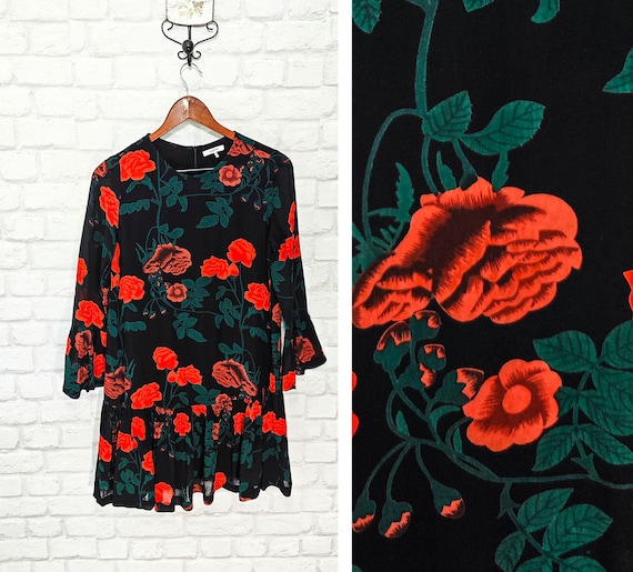第一ネット GANNI Newman Sleeve 3/4 Details Frill Dress Floral Georgette ワンピース