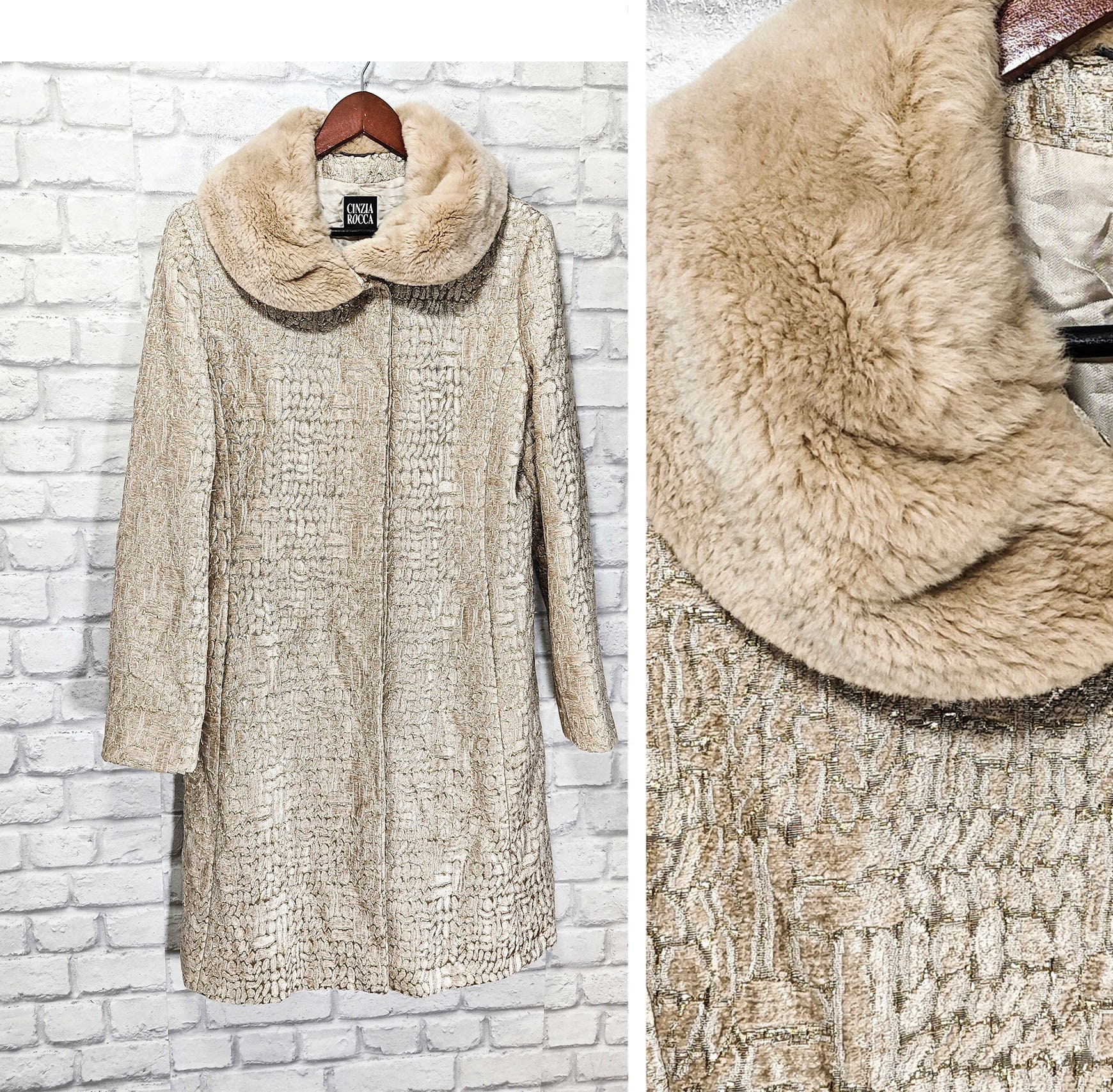 CINZIA ROCCA Luxury Womens Coat With Real Fur Fodera Bemberg Beige