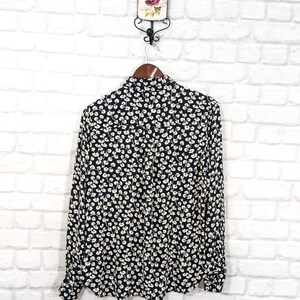 GANNI Roseburg Crepe Navy Shirt Top Blouse Leaves Print Crepe Viscose Printed Shirt Long sleeve size 38/UK12/US8 image 4