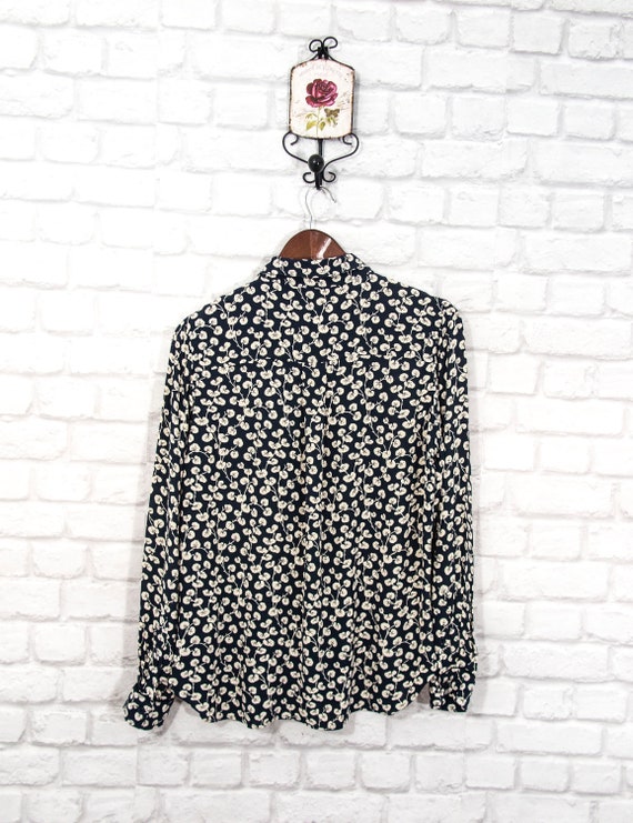 GANNI Roseburg Crepe Navy Shirt Top Blouse Leaves… - image 4
