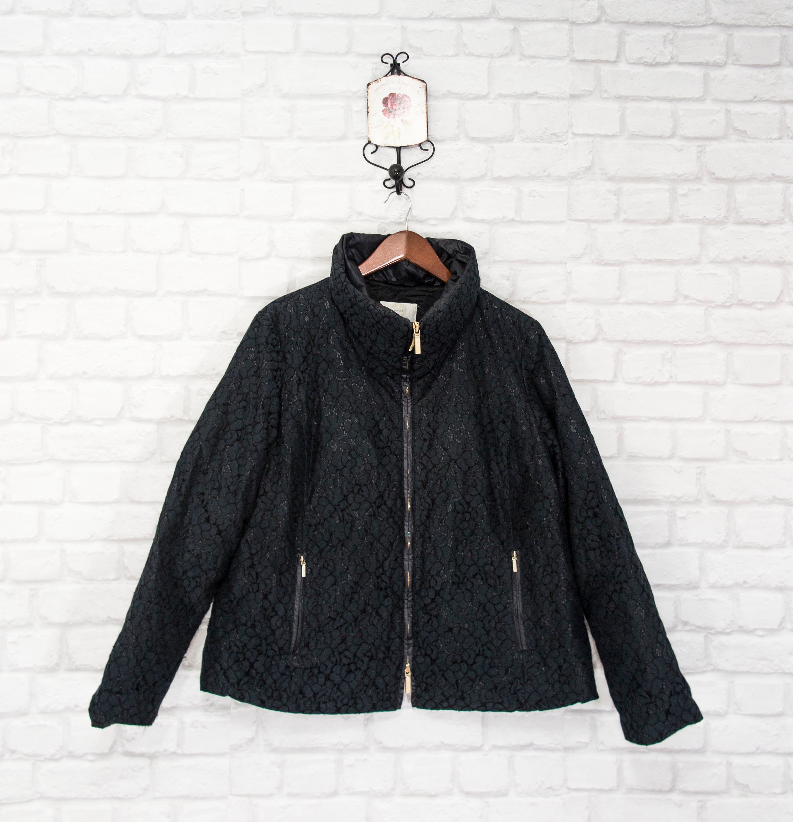 Voyage by Marina Rinaldi Womens Black Lace Jacket Coat