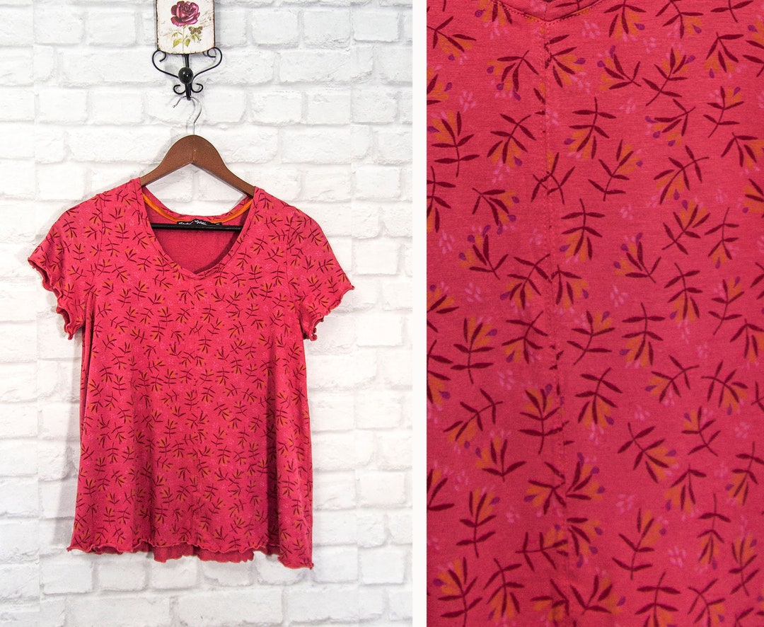 Gudrun Sjoden Floral Pink Top Blouse Shirt Short Sleeve Size S Etsy