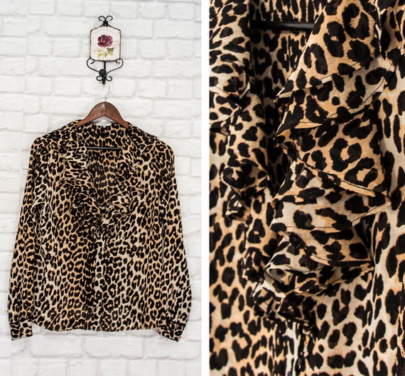 GANNI Animal Print Fairfax Georgette Shirt Long s… - image 1