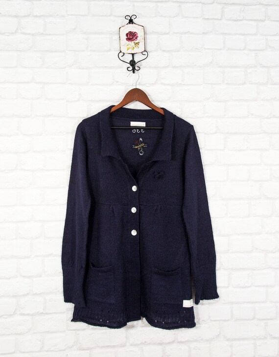 Odd Molly Mohair/Acrylic Knit Cardigan Sweater Navy Size 3/UK12/US8
