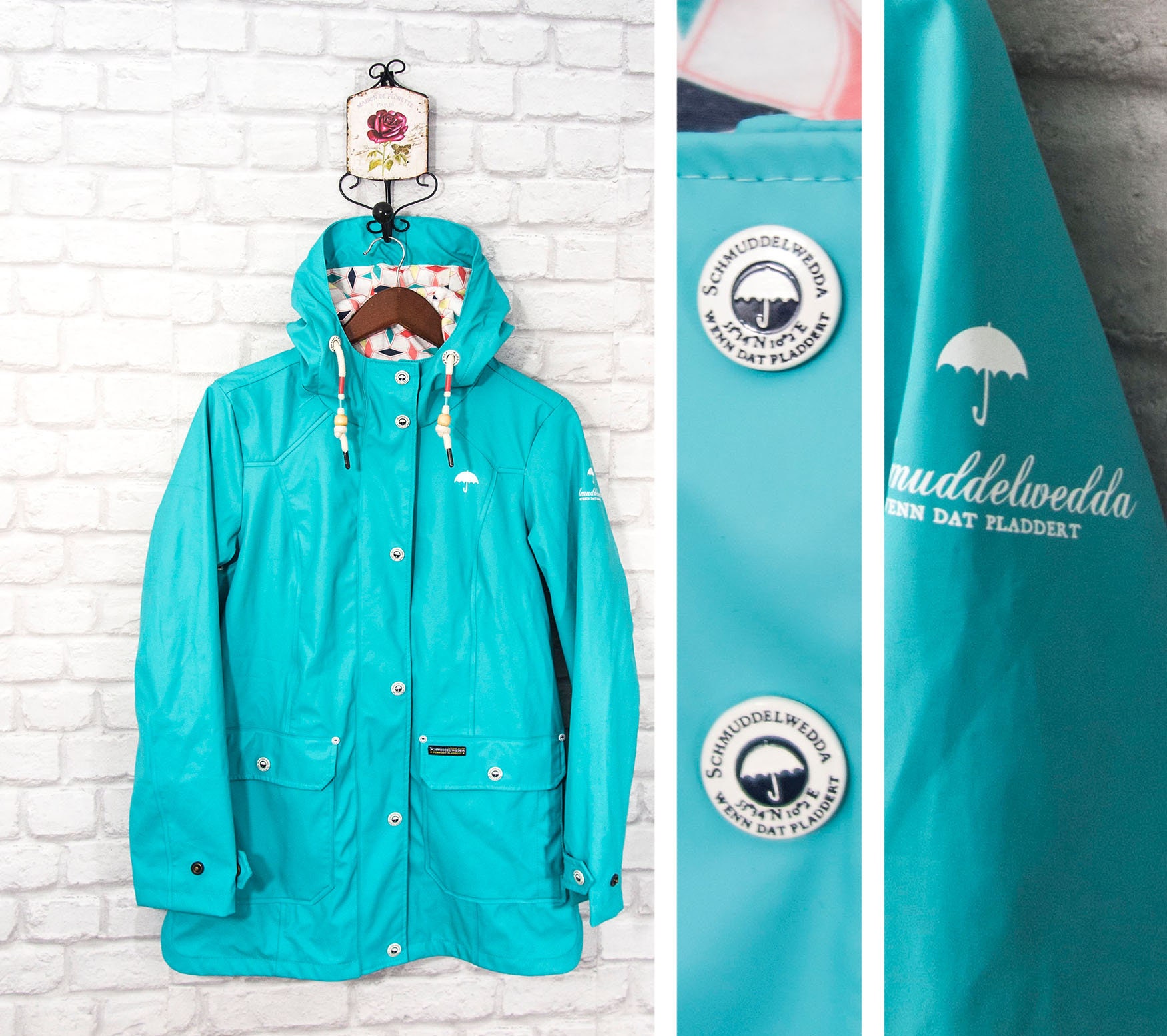 Schmuddelwedda Raincoat Rain Jacket Turquoise Fully Jacket Seam Waterproof Finland Etsy M Size 3000mm Windproof - Taped