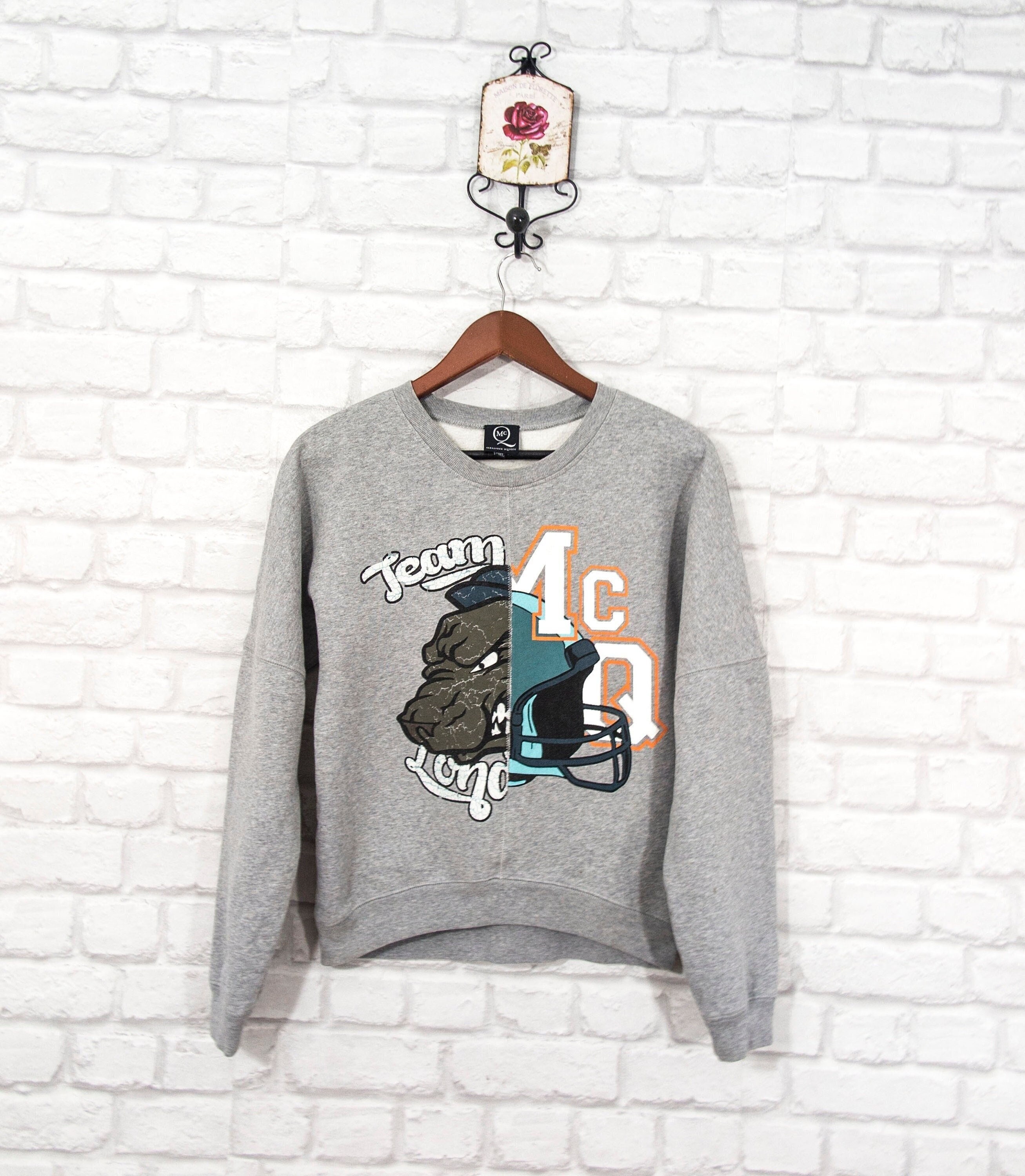 Alexander McQueen Womens Top Blouse Printed Sweatshirt Grey Cotton size S