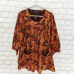 Gudrun Sjoden Shirt Top Blouse Leaves Print size L