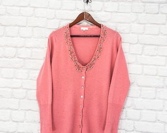 Vintage NOA NOA Dreams Angora/Wool Knit Embellished Beaded Cardigan Sweater size M