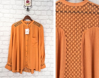 Bluzka z długim rękawem Free People Hand Crochet Details w kolorze pastelowej pomarańczy, rozmiar M