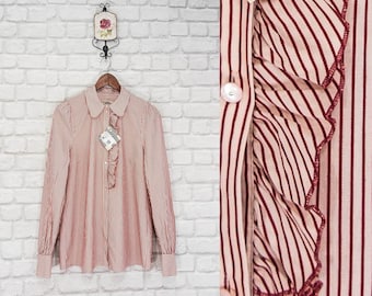 Baum und Pferdgarten Mardi Striped Shirt Top Blouse Ruffle Details Long sleeve Vintage size 40/UK14/US10
