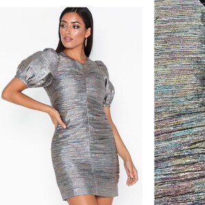 2ND Day by Birger et Mikkelsen Silver Metallic Mini Dress Puff sleeve size 42
